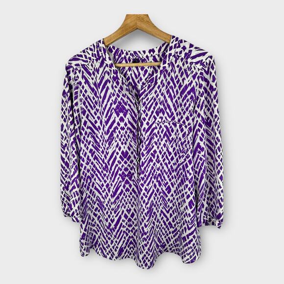 NYDJ Womens size Large Popover 3/4 Sleeve Geometric Blouse Top Purple - Picture 1 of 7